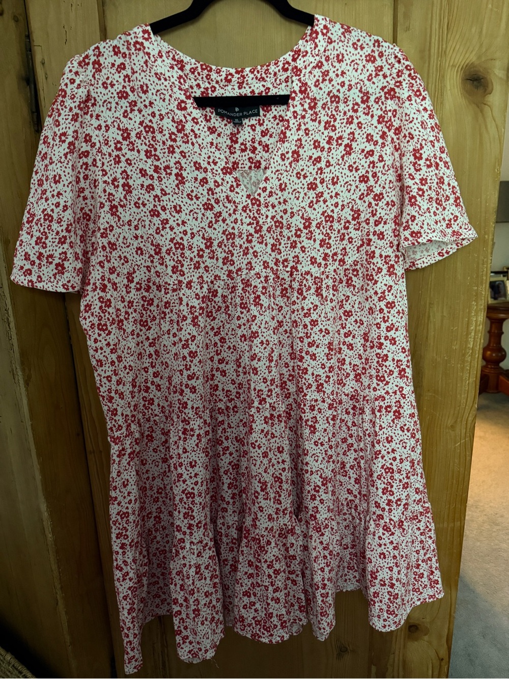 Pomander Place Ditsy Red And White Floral Print With Short Sleeve Dress